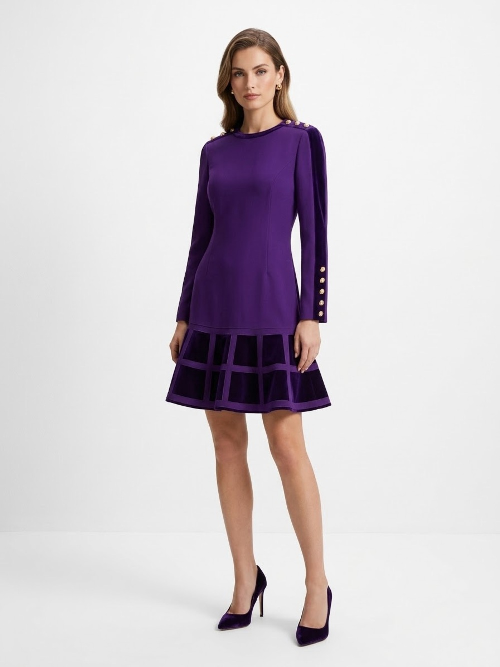 Vintage 70s-80s Louis Féraud Pure Purple Wool Corolla Dress US Size 8